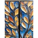 Ver imagem 2 de Quadro Decorativo Árvore da Vida Azul e Dourado 110x80cm 2pçs Moldura Filete Preta