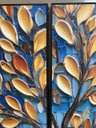 Ver imagem 2 de Quadro Decorativo Árvore da Vida Azul e Dourado 110x80cm 2pçs Moldura Filete Preta