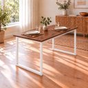 Ver imagem 5 de Mesa de Jantar Reforçada Industrial 120x50cm Tampo Marrom Pés Branco