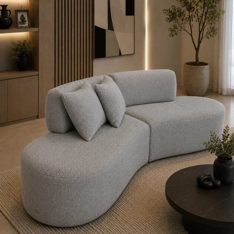 Sofá Curvo Orgânico Virginia 300cm Luxo Sala Boucle: Prata