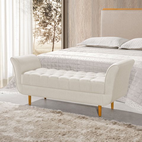 Recamier Pés Palito em Madeira Marajó 1,83m Capitonê Linho Crú