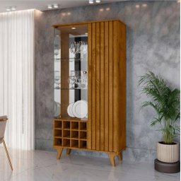 Cristaleira Elba Moderna em Madeira, com Adega e Prateleiras de Vidro, Design Vertical - 1