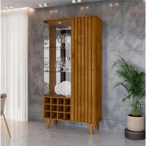 Cristaleira Elba Moderna em Madeira, com Adega e Prateleiras de Vidro, Design Vertical