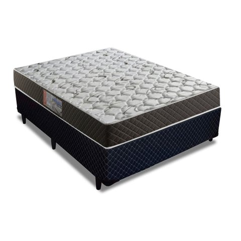 Cama Box Casal Colchão Mola Ensacada Acolchões + Box Poliéster 68x138x188: Preto