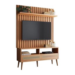 Rack Retrô 100% Mdf com Painel Ripado e Fita Led 1,97m Cor:freijó - 4