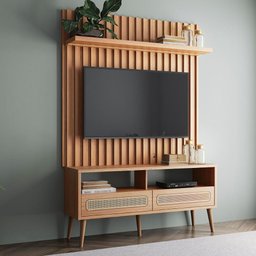 Rack Retrô 100% Mdf com Painel Ripado e Fita Led 1,97m Cor:freijó - 1