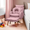 Ver imagem 1 de Kit Poltrona de Amamentação Base Giratória Balanço e Puff Angra Veludo - Sofa Store:Veludo Rosa Clar