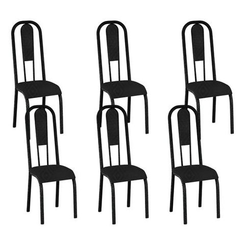 Kit 6 Cadeiras Madri Corino Tempest Preto Tubo Martelado