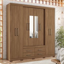 Guarda Roupa Casal Nápoles 8.4 8 Portas 4 Gavetas Jatobá com Espelho e Pés - Santos Andirá - 2