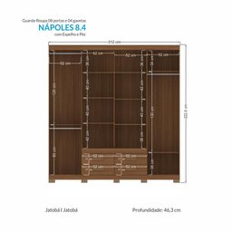 Guarda Roupa Casal Nápoles 8.4 8 Portas 4 Gavetas Jatobá com Espelho e Pés - Santos Andirá - 4