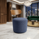 Ver imagem 1 de Poltrona Orgânica Redonda Tecido Linho Azul Encosto Madeira Curvo Design Escandinavo Sala Quarto