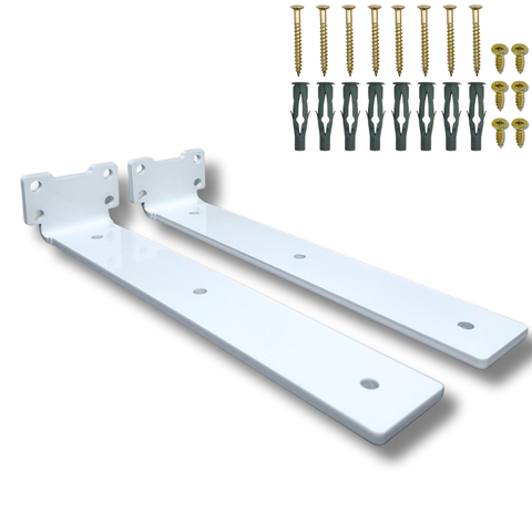 Par Mãos Francesas para Prateleira 25cm Formato Invertido Fixo de Parede Aço Reforçado Branco