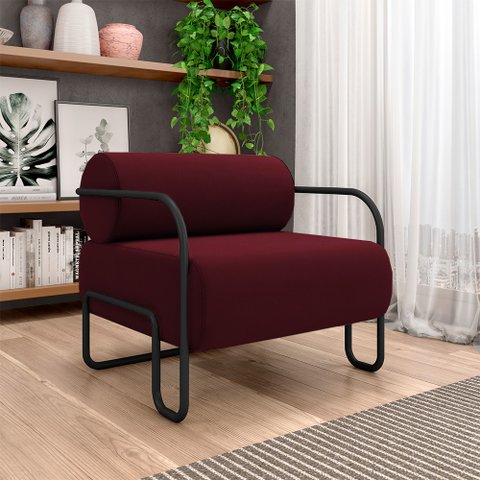Poltrona Decorativa Sala de Estar Polatsk Base Industrial de Ferro Veludo Bordô G33 - Gran Belo