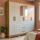 Ver imagem 1 de Guarda Roupa Solteiro 6 Portas 2 Gavetas com Espelhos Cabideiro e Prateleiras 150x180x40cm