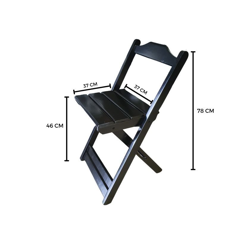 Cadeira Dobrável de Madeira Maciça Resistente Preto - 7