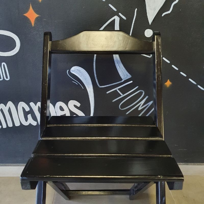 Cadeira Dobrável de Madeira Maciça Resistente Preto - 4