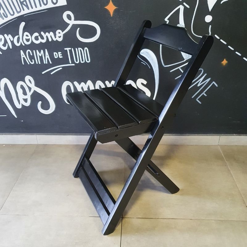 Cadeira Dobrável de Madeira Maciça Resistente Preto - 3