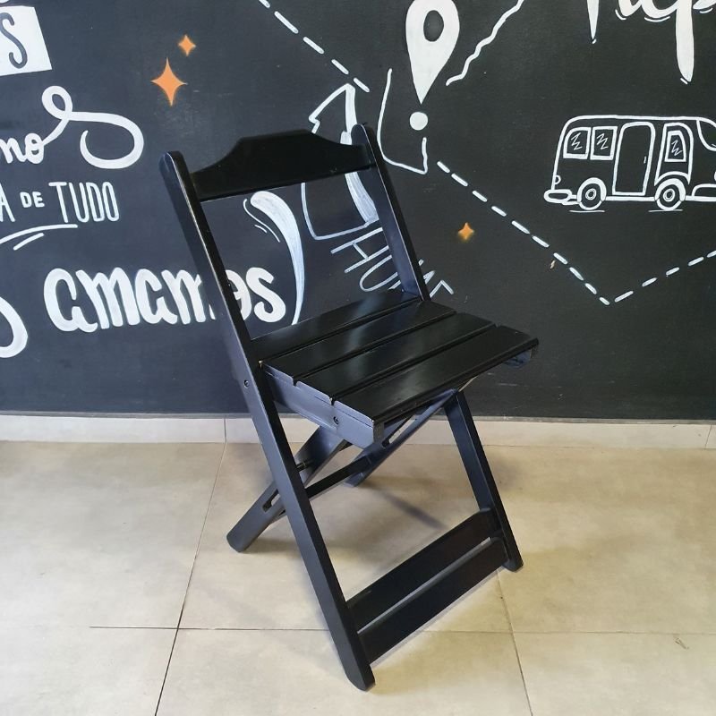 Cadeira Dobrável de Madeira Maciça Resistente Preto - 2