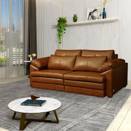 Sofá Decorativo Piece Bipartido Retrátil Sala de Estar 175cm Couro Conhaque G58 - Gran Belo - 1
