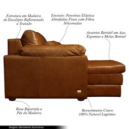 Sofá Decorativo Piece Bipartido Retrátil Sala de Estar 175cm Couro Conhaque G58 - Gran Belo - 3