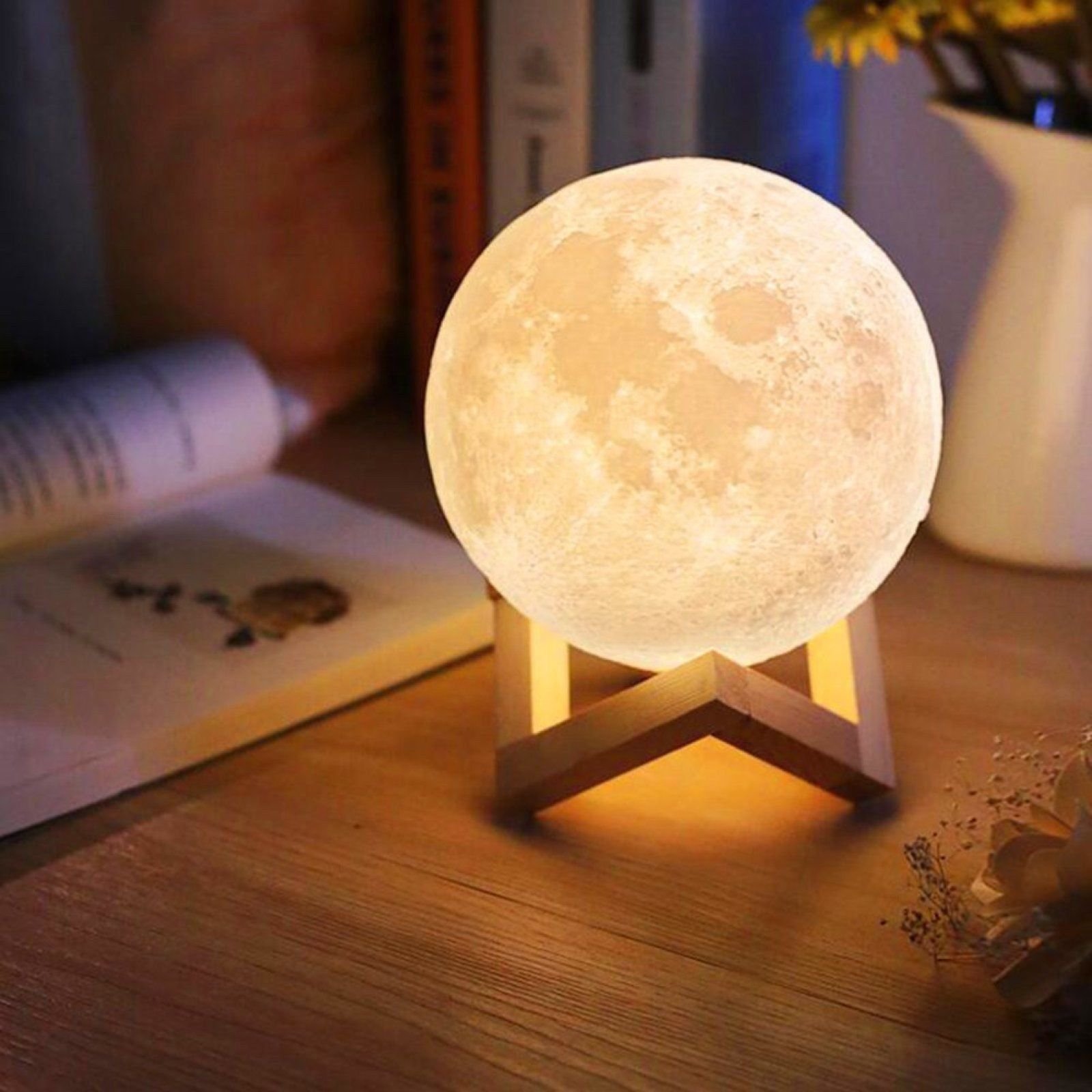 Luminária Lua Cheia 3d Abajur Decorativa Usb com Suporte - 6
