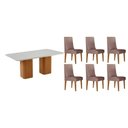 Ver imagem 1 de Conjunto: Mesa Sala Jantar Maldivas C/ Tampo Madeirado C/ Vidro Canto Curvo 180x90cm e 6 Cadeiras