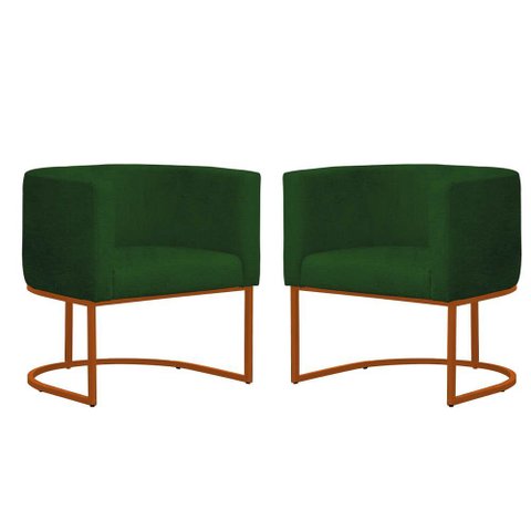Kit 2 Poltronas Reforçada Decorativa Sala Gabriela Base Ferro Bronze Suede Verde