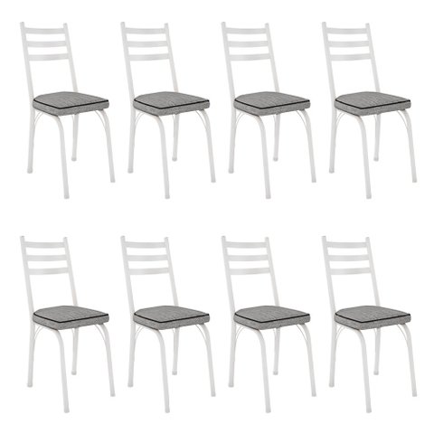 Kit 8 Cadeiras de Cozinha Luisiana Estampado Grafiato Pés de Ferro Branco - Pallazio