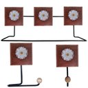 Ver imagem 1 de Kit Banheiro 3 Peças Toalheiro Cabideiro Porta Papel Papel com Flores Coloridas Cor Branco