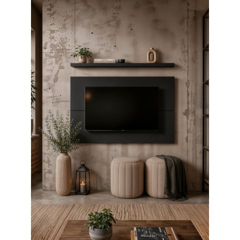 Painel para TV com Prateleira 150cm Retro MDF Grafite Dallas - On Móveis