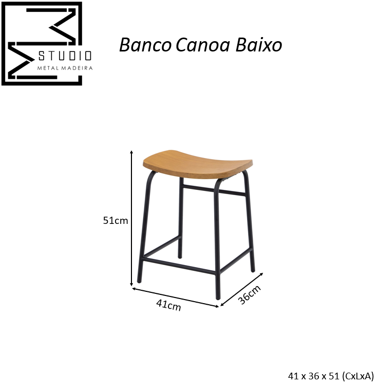 Banqueta Banco Baixo Canoa Elegante Conforto Industrial Studio Metal Madeira Banqueta Canoa Baixa Pr - 5