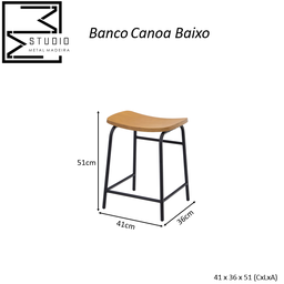 Banqueta Banco Baixo Canoa Elegante Conforto Industrial Studio Metal Madeira Banqueta Canoa Baixa Pr - 5
