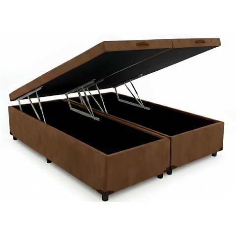 Box Baú Casal Bipartido 69 Blindado na Chapa de Madeira - Suede Marrom