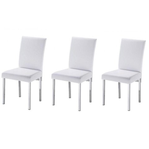 Kit 3 Cadeiras para Sala de Jantar-assento Sintético Branco