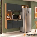 Ver imagem 4 de Armário de Cozinha Completa 6 Portas 1 Gaveta MDP 165cm Amadeirado e Preto Aramóveis