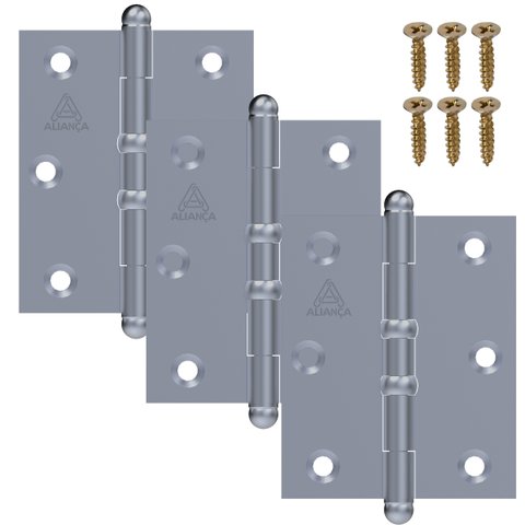 Dobradiça para Porta Portão Madeira Aço Zincado Pino Bola | Aliança | Kit 03 Un