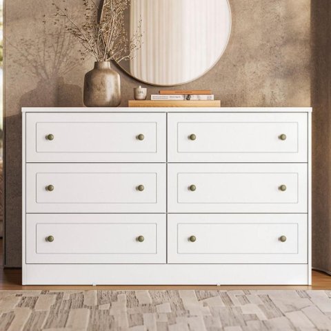 Cômoda Quarto 6 Gavetas 140 cm Puxador 100% MDF Cor:Branco