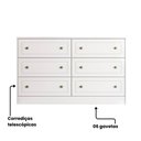 Ver imagem 4 de Cômoda Quarto 6 Gavetas 140 cm Puxador 100% MDF Cor:Branco