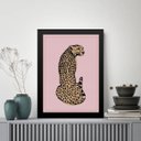 Ver imagem 1 de Quadro Decorativo Leopardo Fundo Rosa 33x24cm - com Vidro:moldura Branca