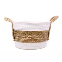 Ver imagem 1 de Cesta de Fibra Natural Seagrass Listrado Branco 23x30x30 cm - D’Rossi