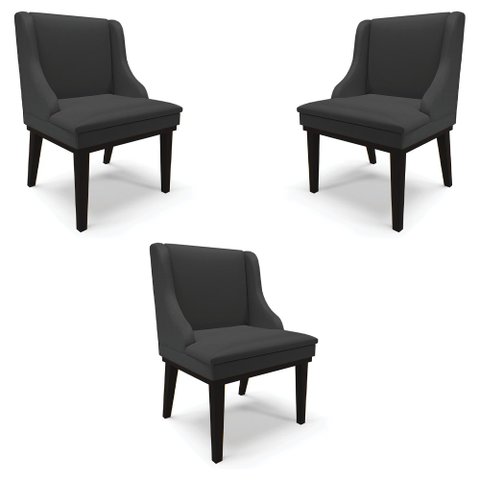 Kit 3 Cadeiras Decorativas Sala de Jantar Base Fixa de Madeira Firenze PU Preto Fosco G19 - Gran Bel