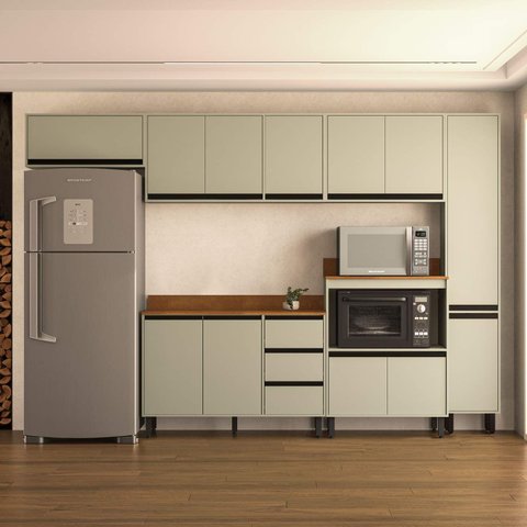 Armário de Cozinha Modulada Completa 6 Peças 316,8cm com Tampo 250044 Koya Politorno Móveis