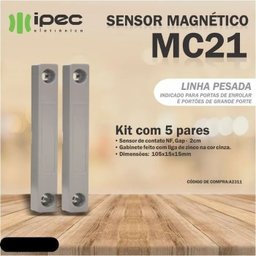 Kit com 5 Sensores de Alarmes Magnético Mc21 Ipec - 3
