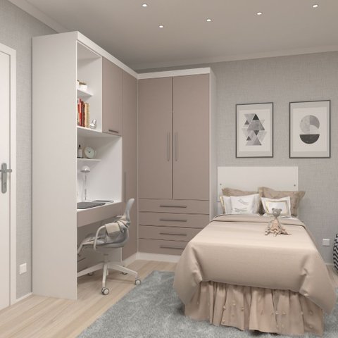 Quarto Modulado Solteiro de Canto 3 Peças 4 Portas 4 Gavetas Alpes Luciane