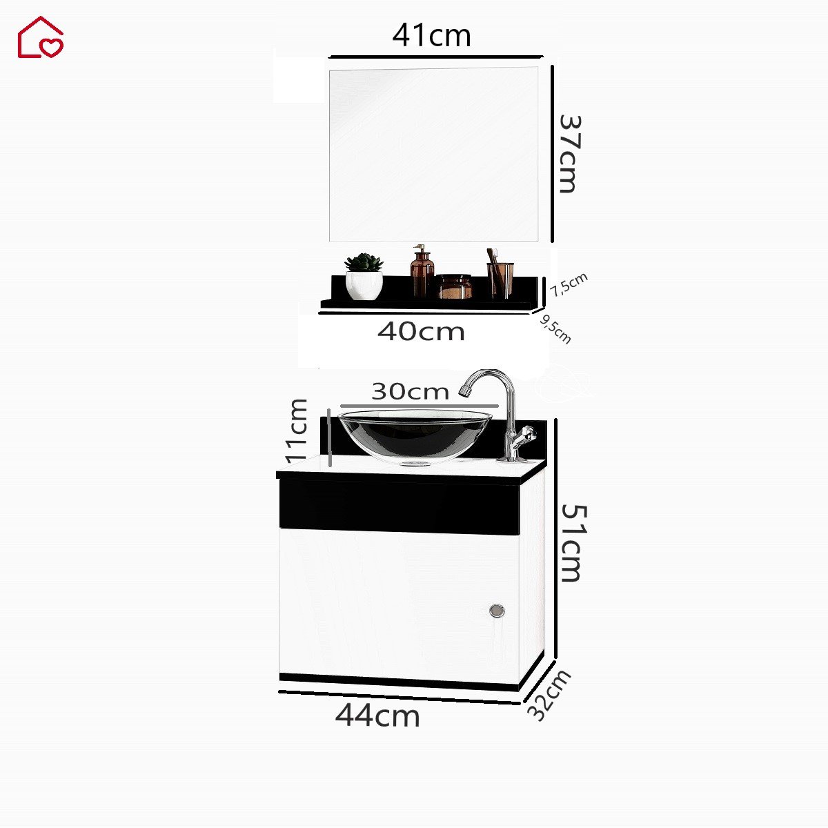 Móvel para banheiro Avanti 44 com Gabinete Espelho Prateleira Cuba Cor: Preto - 5