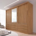 Ver imagem 1 de Guarda Roupa 3 Portas de Correr com 9 Gavetas e Espelho Cinamomo Meridian Gold