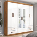 Ver imagem 1 de Guarda-roupa Casal Genova 6 Portas 4 Gavetas com Espelho Cinamomo/branco - Carioca Móveis