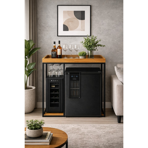 Aparador Cervejeira Adega Ferro Estilo Industrial Mdf Freijo