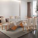 Ver imagem 2 de Mesa de Jantar Yasmin 180cm Tampo MDF Vidro Canto Copo com 6 Cadeiras Aline Moderna Mobília