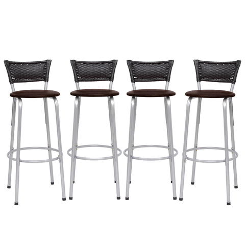 Kit 4 Banquetas Alta Banco para Balcão Junco Preto Àrea Gourmet Ilha Bancada bares Churrasqueira